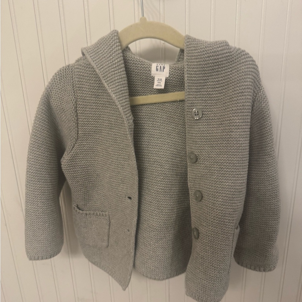 Gap Toddler Light Gray Knit Cardigan with Bunny Ears - 18-24M